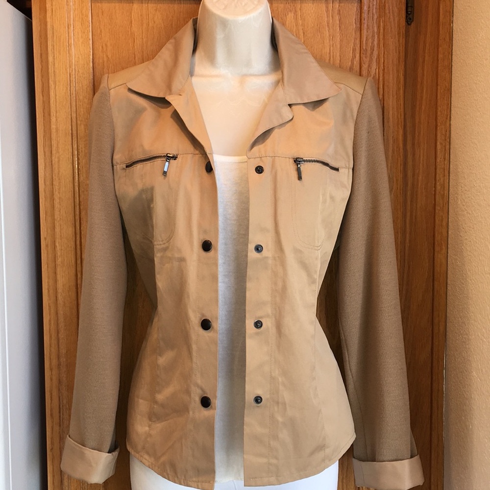 Tan/Camel Mixed Fabric Buttoned Shirt Jacket Sz M